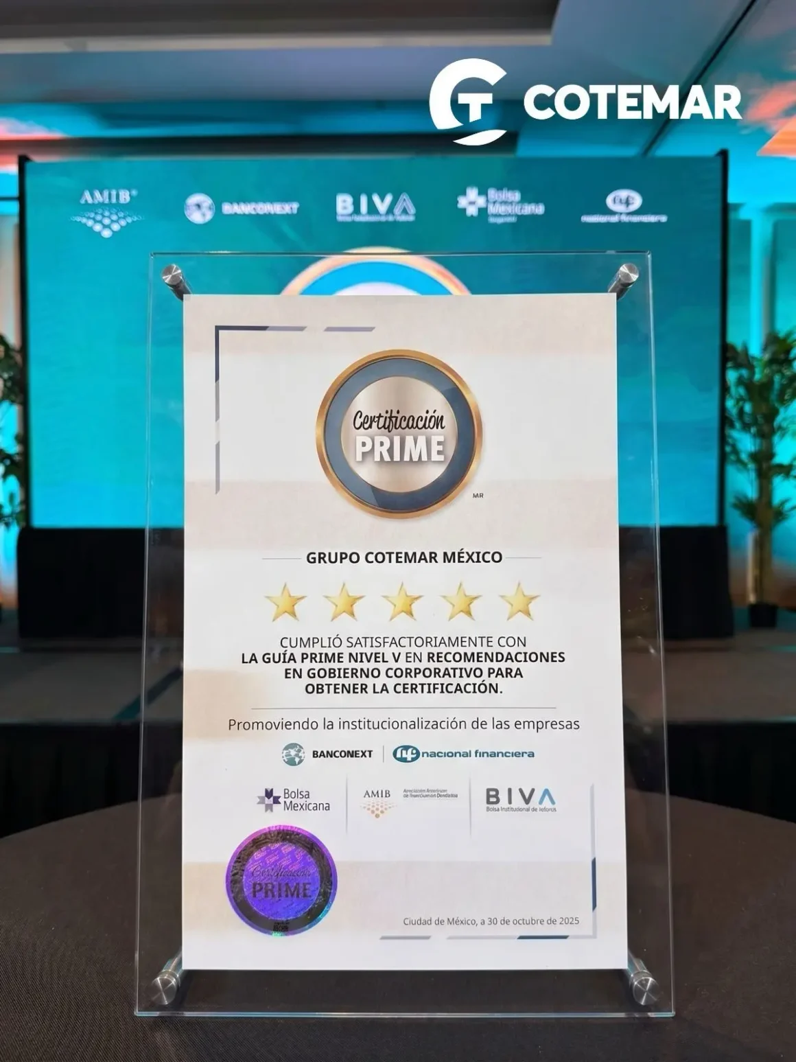 Grupo Cotemar alcanza la Certificación PRIME Nivel V Estrellas